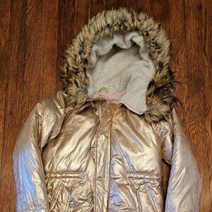Crewcuts Girls Winter Metallic Puffer Jacket- Fur Hood Trim